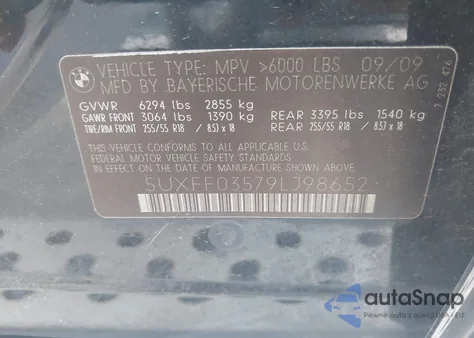 2009 BMW X5 xDrive35D from USA, damaged, VIN 5UXFF03579LJ98652